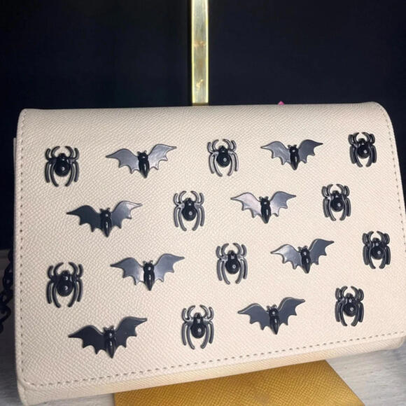 Betsey Johnson White Crossbody Bag with Bat and Spider Studs NWT - Picture 1 of 4